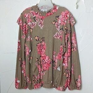 Maurice's Floral Ruffle Trim Mock Neck Sweater Size 2X Cottagecore Grandmacore‎